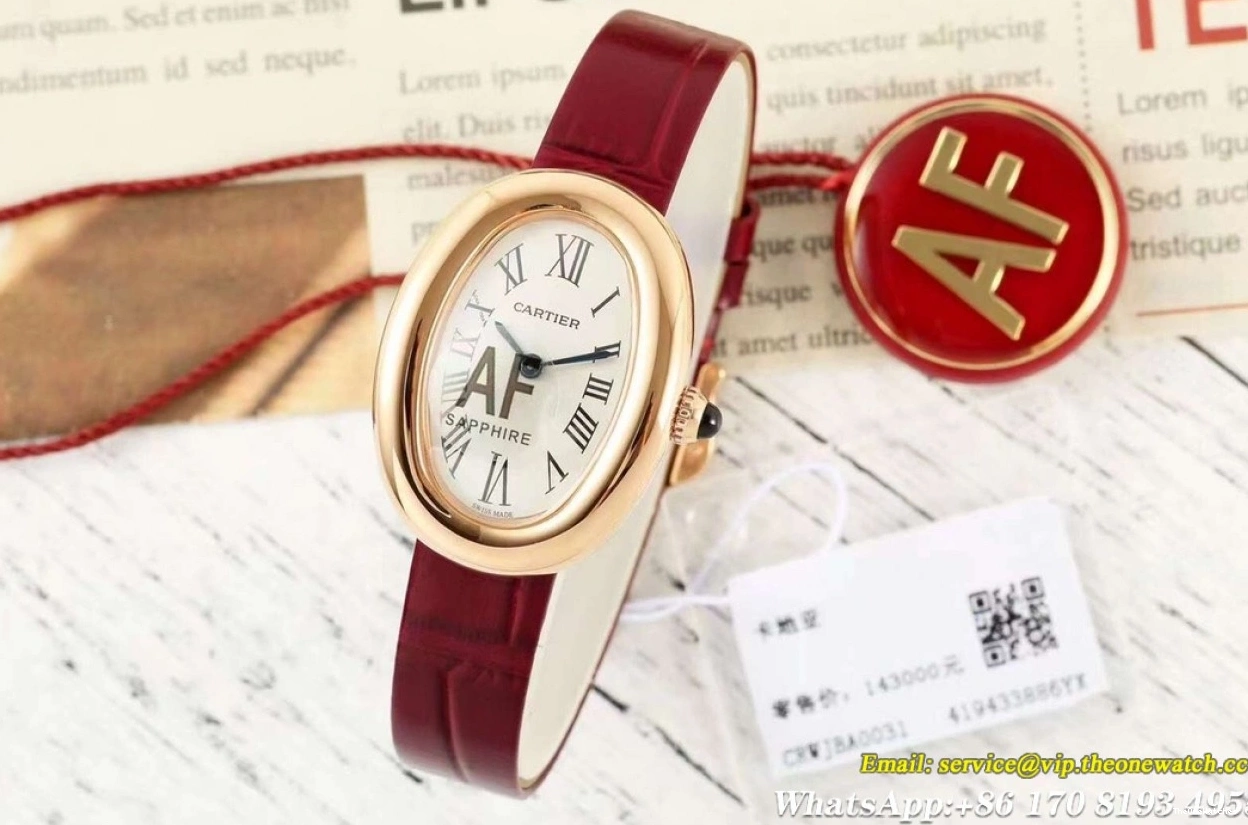 LE AF Ladies Red Baignoire Quartz White RG Dial 31mm 0212